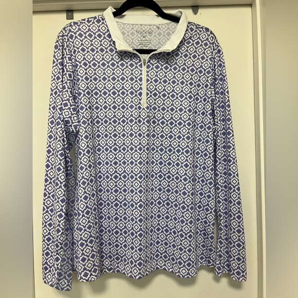 SanSoleil SOLCOOL MOCK SHELLTEE, purple print, long sleeve, Swarovski size XL - Picture 1 of 7